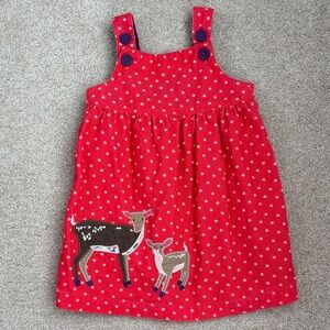 Baby Boden corduroy stars pinafore dress with deer appliqué, size 18-24mo